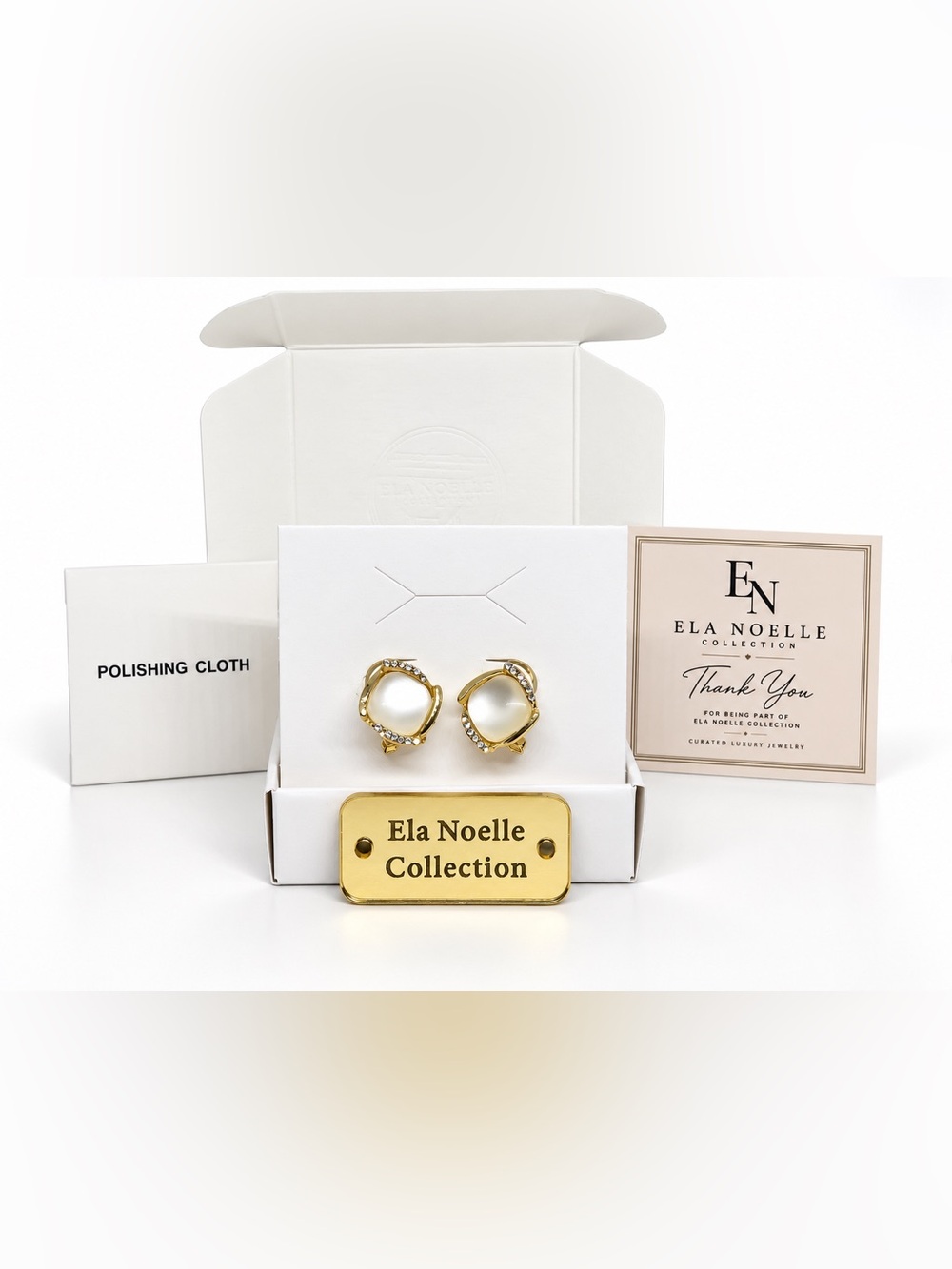 Ela Noelle Ivory & Gold Tone Sparkling Earrings • New • Hypoallergenic